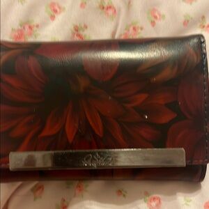 Stylish Red Floral Wallet with Metal Detail
